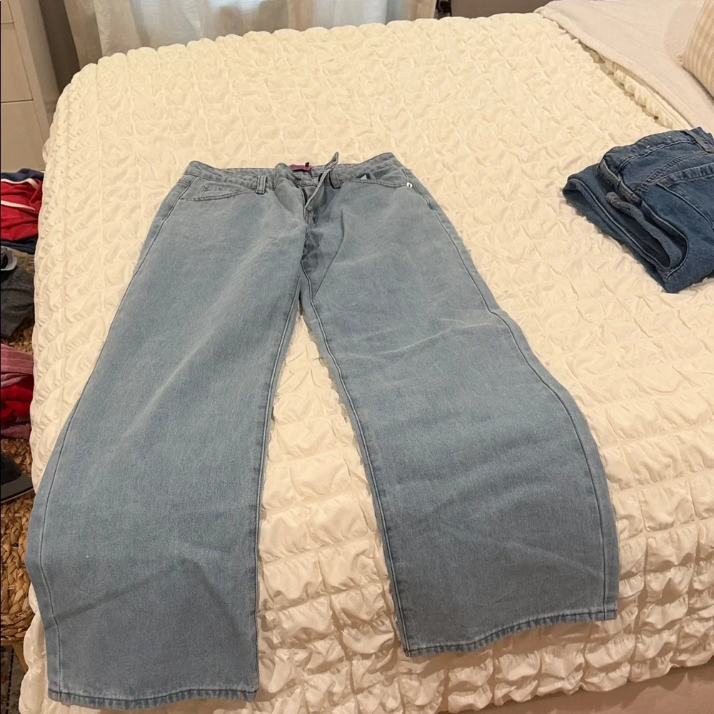 Edikted Light Blue Wide-Leg Denim Jeans